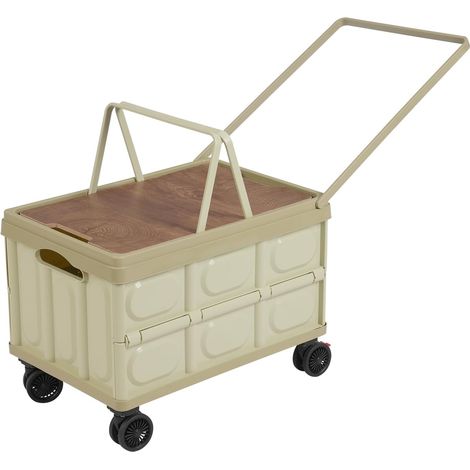 Box Trolley on Wheels Foldable, Plastic Crate with Wheels, Large Capacity Rolling Cart with Lid, Portable Plastic Box for Grocery Transport Camping Shopping, Can bear 35kg, Green (1/5)