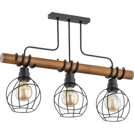 Alfa Fibia Drato 62008 Ceiling Chandelier Pendant Light, 3xE27 (max 3x60W), Dark Wood & Black Metal, Dimmable Modern Lighting for Living Room Dining Room Office, IP20 (1/2)