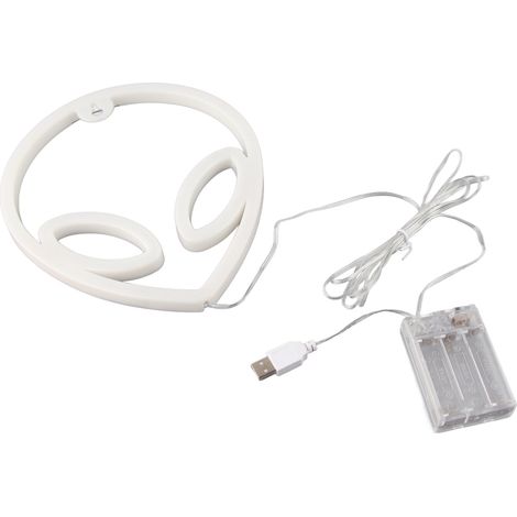 Enseigne Néon Alien LED PVC Lumière Décorative Murale USB Étui Pink Blanc Powerbank Batteries IP45