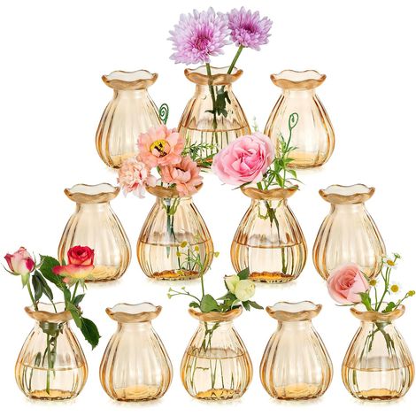 Kleine Vasen für die Tischdekoration bei Hochzeiten: Set mit 12 kleinen Glasvasen für die Hochzeitsdekoration – Hübsche dekorative Champagnervase (1/5)