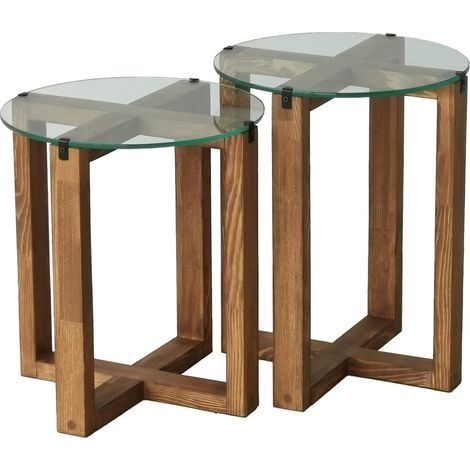 Set 2 tables rondes en verre et bois Amalfi (1/5)