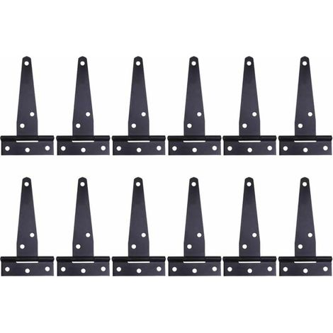 12 bisagras en T negras de alta resistencia para puertas de madera o metal, bisagras de hierro inoxidable para puertas de granero (4 pulgadas) (1/5)