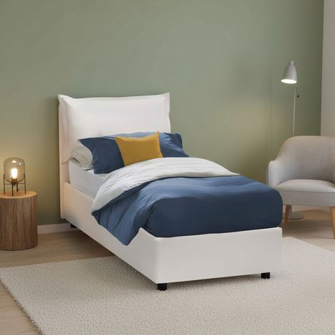 Dmora - Einzelbett Dmassara, Containerbett mit Kunstlederbezug, 100% Made in Italy, Frontöffnung, passend für Matratze Cm 90x200, Weiß (1/5)
