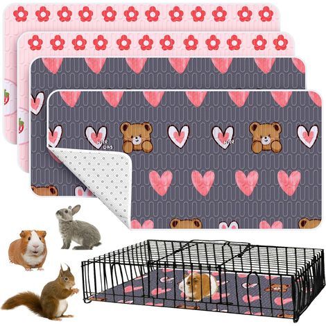4er-Pack wasserdichte, saugfähige, waschbare und wiederverwendbare Käfigmatten für Kleintiere wie Kaninchen, Katzen, Hamster und kleine Hunde, Rot – 61 x 120 cm (1/5)