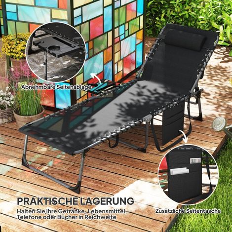 Transat pliant, chaise longue de jardin avec appui-tête, transat avec dossier réglable 5 positions, jusqu'à 120 kg