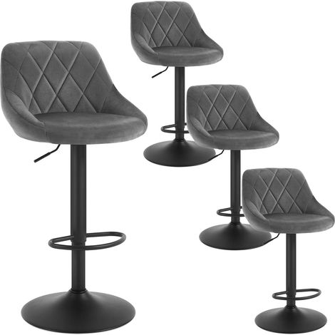 WOLTU 4x Breakfast Bar Stools Bar Chairs Kitchen Bar Stools with Velvet Swivel Gas Dark Grey