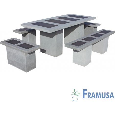 CONJUNTO COMEDOR PIEDRA RECTANGULAR JARDIN LIVINSTON VULCAN BETON