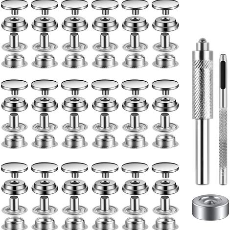72-teiliges Edelstahl-Druckknopf-Set, robuste Druckknöpfe, Druckknöpfe mit 3 Einstellwerkzeugen, langlebig und rostbeständig für Bootsmarkisen, Leder, Kunsthandwerk