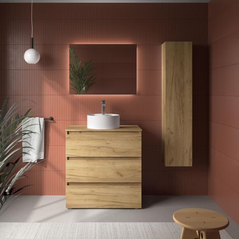 Mueble de Baño BEQUIA 3C 80cm Roble Lavabo sobre encimera Porcelana (1/5)
