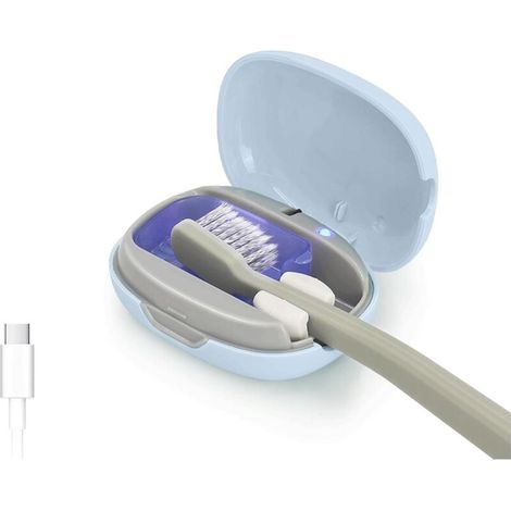 Étui de désinfectant UV pour brosse à dents portable, mini support de brosse à dents rechargeable pour la maison et les voyages Compatible avec toutes les brosses à dents électriques et manuelles (1/4)