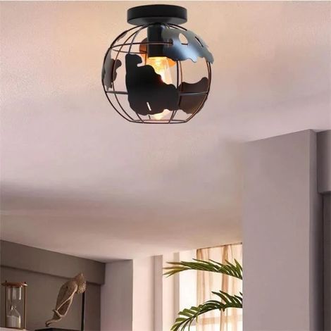 U-Do Plafonnier Industriel Créatif E27 20CM Vintage Lampe de Plafonde Cage en Fer Noir (1/4)