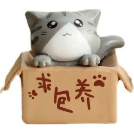 Petite statue de chat en forme de boîte de dessin animé, voiture, décoration de table, micro paysage, pour maison (gris)