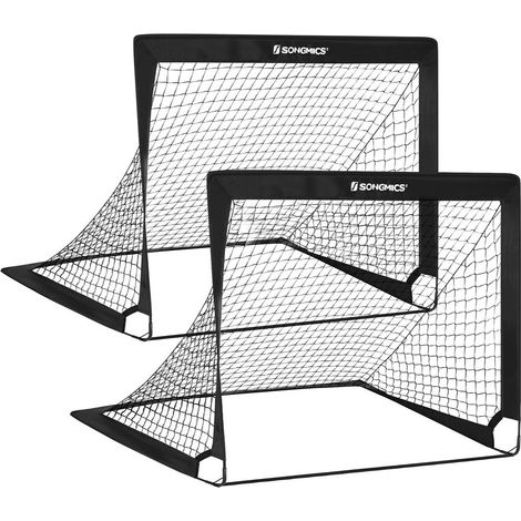 Set 2 porte da calcio per bambini rete da calcio pieghevole montaggio rapido per campi da giardino telaio in fibra di vetro tessuto oxford e poliestere nero 120001994