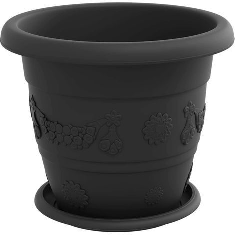 Juego de 24 maceteros cilíndricos modernos 26 x 21,5 cm para decoración interior y exterior plástico negro 020056125 (1/5)