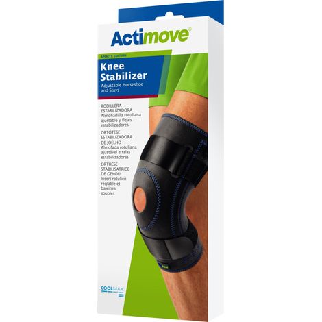 ACTIMOVE SE Knieorthese mit verstellbarem hufeisenförmigem Polster zur Stabilisierung der Kniescheibe und -strebe, Größe M, schwarz (7245302) (k=12)
