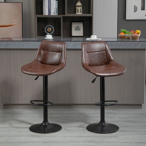 Lot de 2 tabourets bar vintage réglable pivotant avec repose pied revêtement synthétique marron effet vieilli (1/5)