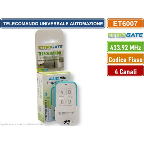 ETTROIT ET6007 TELECOMANDO RADIOCOMANDO PER AUTOMAZIONE CANCELLI 4 CANALI FREQUENZA 433 MHZ CODICE FISSO CODICE DI APPRENDIMENTO (1/5)