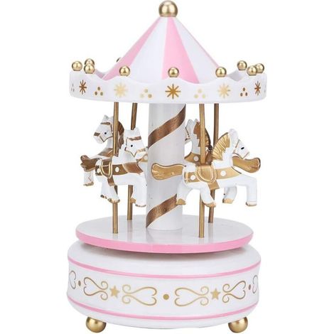 Boîte à musique carrousel, cadeau de décoration pour mariage/anniversaire (blanc et rose) (1/5)