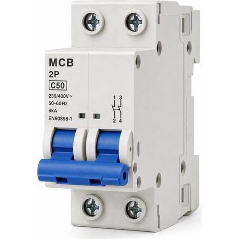 Disjoncteur modulaire 2P 50A courbe C 6kA EN60898-1