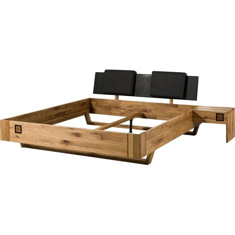 Letto in legno di quercia selvatica con cuscini da testiera e comodino destro 200x200 oliato naturale - laccato KITZBÜHEL 163