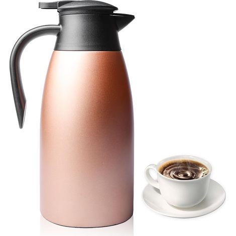 Cafetière en acier inoxydable : pichet isotherme 2L, cafetière rose thermos à double paroi sous vide ménage théière bouteille d'eau chaude en acier inoxydable pour la famille et le bureau, carafes (1/5)
