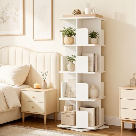 Étagère rotative compacte en bois MDF, étagère à livres, rangement salle de bain & bureau, support plantes, 3 niveaux, 30 cm Ø (1/3)