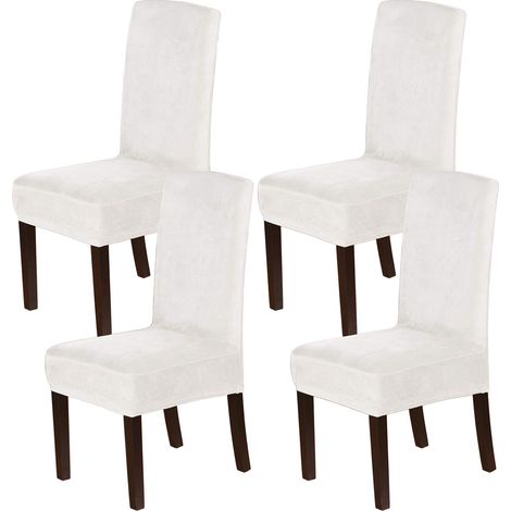 Coprisedie da pranzo in velluto, coprisedie elasticizzati, set di 4 coprisedie Parson, coprisedie, coprisedie da pranzo, tessuto di velluto spesso e lavabile, bianco sporco (1/5)