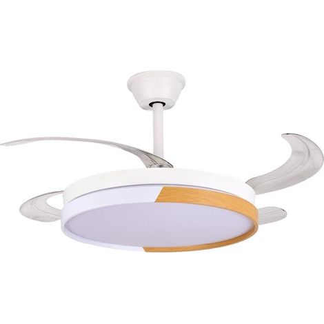 Ventilateur de Plafond avec lumière et 4 pales rétractables en Blanc et Bois 53 x 106 x 106 cm (1/5)
