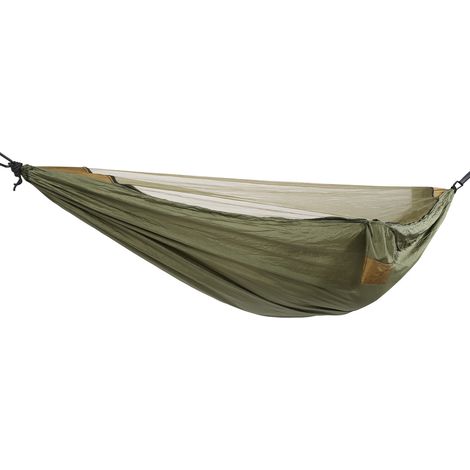 Tragbare, moskitosichere Nylon-Hängematte für Camping, 280 x 140 cm (Armeegrün, Hellbeige) (1/5)