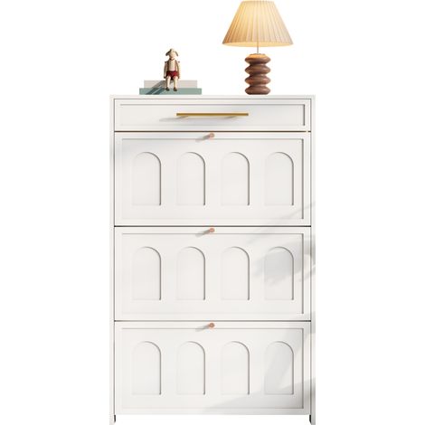 ELVMI Zapatero con 6 Compartimentos Abiertos y 1 Cajón, para Recibidor, de MDF, 70 x 25 x 123,5 cm, Blanco (1/5)