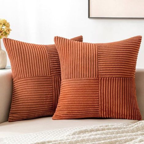 Housse De Coussin - Velours Côtelé Effet Rouille - Style Bohème Patchwork Croisé - Pour Canapé Lit Salon - 45 x 45 cm - Lot De 2 (1/5)