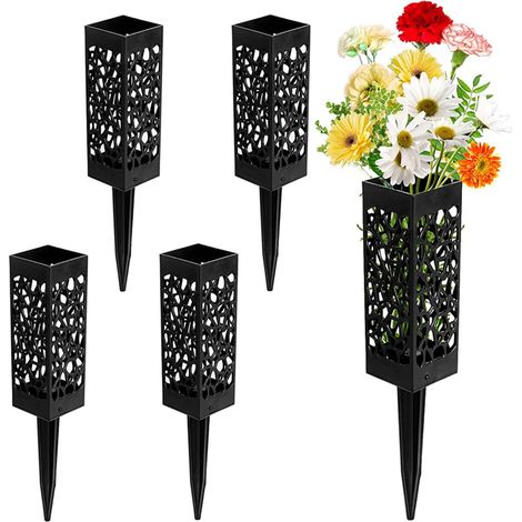 Vase Pour Tombe - Support Avec Piquet - Design Creux Antipluie - Plastique Résistant - Pour Cimetières Et Décorations Mémorielles - 4 Pièces (1/5)