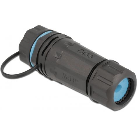 Delock Conector de cable RJ45 hembra a RJ45 hembra Cat.6A con carcasa y tapa protectora impermeable