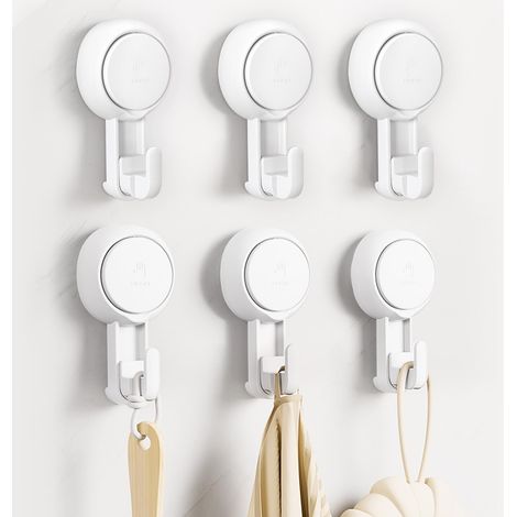 Saugnapfhaken 6er Set Wandhaken aus Kunststoff Tragkraft 5KG Starker Saugnapf Badhaken Vakuum Türhaken für Krone Taschen Handtuch Bademantel Küche Schlüssel (1/5)