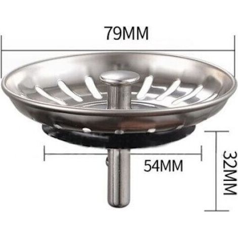 Crépine D'évier - Acier Inoxydable - Pour Éviers À Fond À Panier - Compatible IKEA Atlant Domsjö - Ø 80 mm - Bouchon En Caoutchouc Ø 55 mm - 1 Pièce