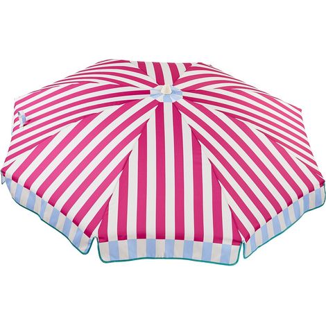 Parasol de plage et terrasse à rayures, inclinable en aluminium léger et pliable, protection solaire UPF 50+, housse et filetage inclus, À rayures - rose, 163cm diametro (1/5)