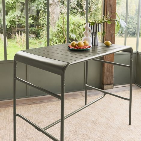 Table haute de jardin métal 4 places. kaki. 120 x 70 x 95cm (1/5)