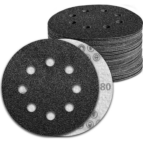 100 Pièces Disque Abrasif 125mm Sec and Eau 8 Trous Grain 80 Carbure de silicium pour Ponceuse Excentrique