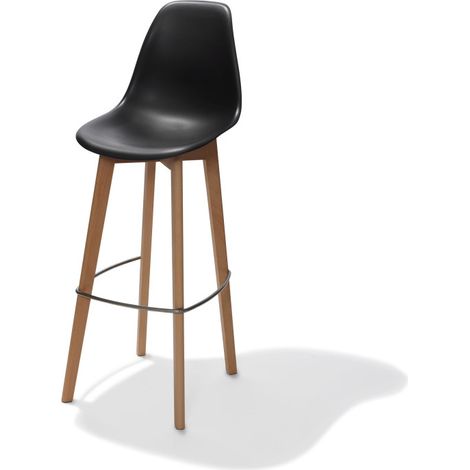 Tabouret de bar avec piètement empilable - Assise en plastique Bois/Noir (Lot de 4) - Feros (1/3)