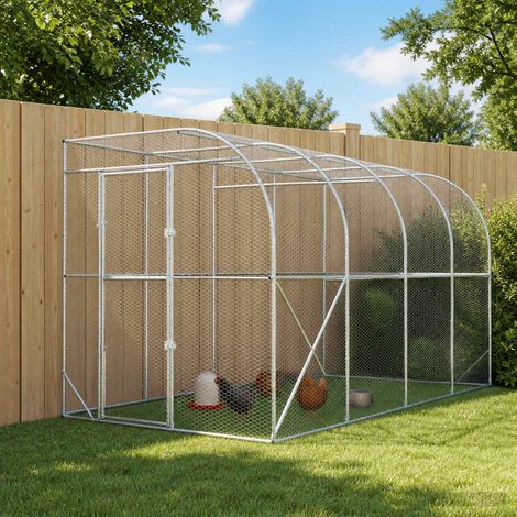 vidaXL Poulailler contre le mur Argenté 600 x 150 x 215 cm (1/5)