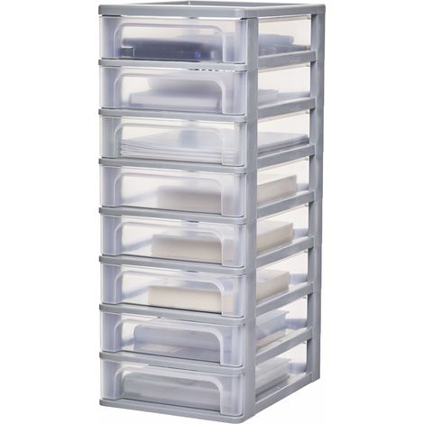 Iris Ohyama, caja de plástico A4, 8 cajones pequeños, gris, OCH-2080