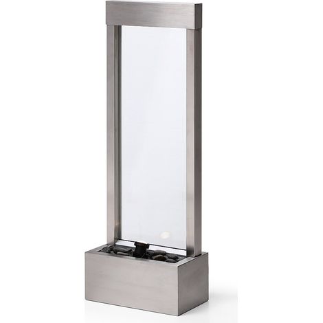 Vente-Unique – Fontaine de jardin en acier inoxydable et verre avec LED – H.108 cm – Finition brossée – Pompe 25W débit 2500L/h