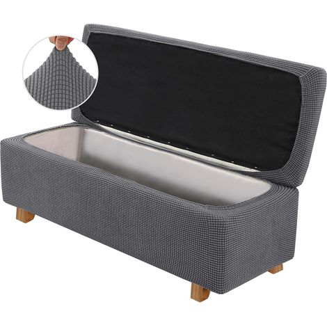 2-Piece Ottoman Cover, Foldable, Stretchable Protective Cover for Rectangular Footrest, Stretchable Pouf Cover, Ottoman Sofa Pouf Cover (X-Large, Grey) (1/5)