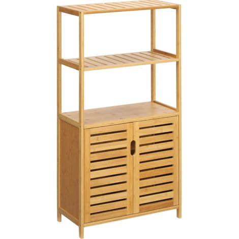 Mobile bagno in bambù con ante a lamelle e ripiani aperti 60 x 30 x 120 cm (1/5)