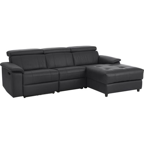 Tanaro-Canapé Chaise Longue 3 Places Droit avec Fonction Manuelle en PU Noir