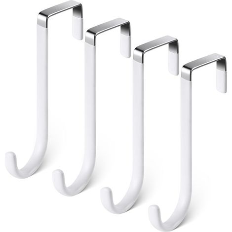Crochet de Porte, 4 x Patère Porte en Acier Inoxydable, Crochets pour Rebord de Porte Tiroir, Porte Manteau pour Porte, Tiroir, Placard Armoire, Salle de Bains, Cuisine -Blanc