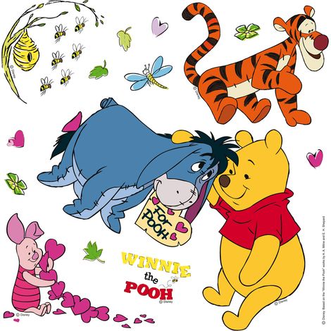 sticker mural Winnie l'ourson bleu, orange et jaune  - Disney