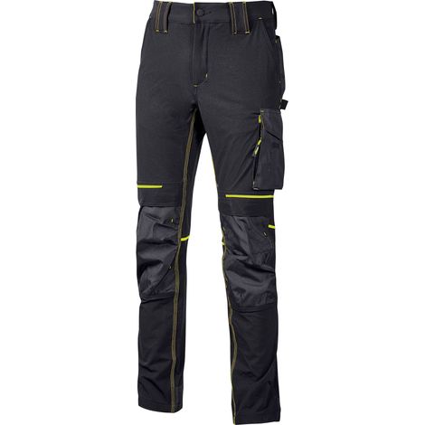 1PZ U-POWER PANTALONE ATOM SLIM FIT NERO-GIALLO TG.L