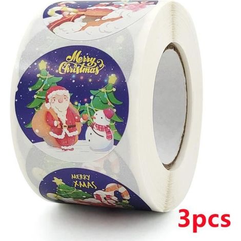 Autocollants de Noël - 3 rouleaux multicolores - 2,5 cm - Décoration festive (1/4)