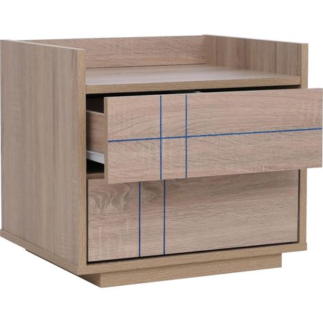 Table de chevet HWC-P44, commode de chevet, 2 tiroirs, MDF, 43 x 48 x 41 cm - aspect chéne Sonoma
